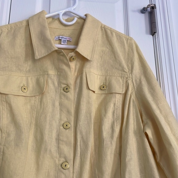 Issac Mizrahi Light Yellow Cotton Linen Button-Up Jacket size 22W - Picture 3 of 6
